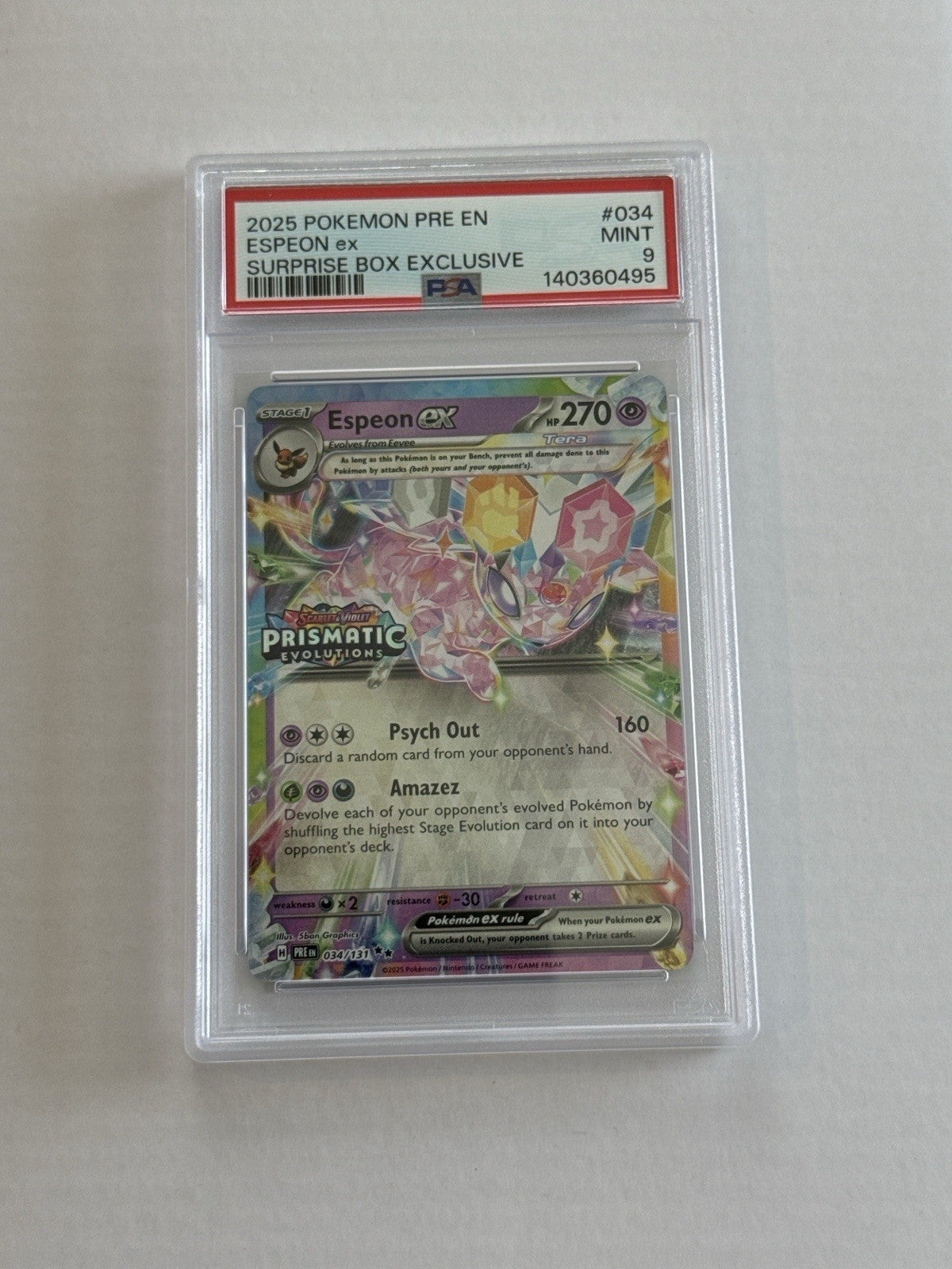 Espeon ex 034/131 PSA 9 Prismatic Evolutions Surprise Box Exclusive Pokemon